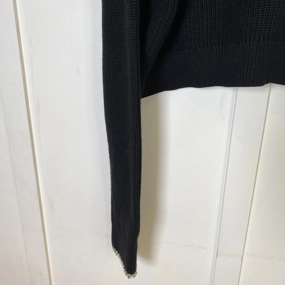 The Kooples Chain Embellished Cropped Cotton Sweater Jumper Black Size 3 - Picture 4 of 14